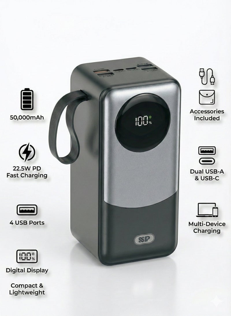 أس بي بنك طاقة بسعة 50،000 مللي أمبير مع 22.5 وات PD و 4 منافذ USB وشاشة عرض - Image 1