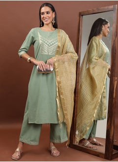 Ketch Pack of 3 - Ethnic Motifs Yoke Design Regular Kurta, Palazzos & Dupatta by Styli  - Image 1