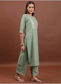 Ketch Pack of 3 - Ethnic Motifs Yoke Design Regular Kurta, Palazzos & Dupatta by Styli  - Image 4