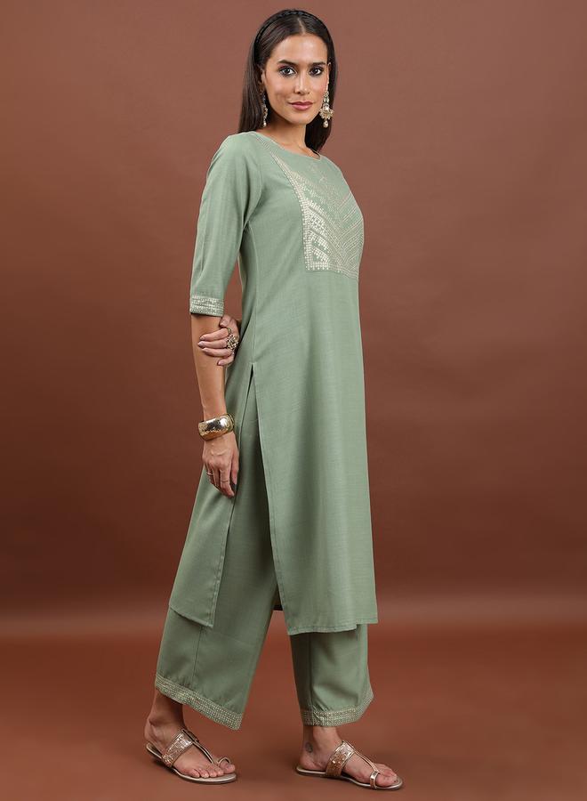 كيتش مجموعة من 3 - كورتا وبنطال بالازو مع دوباتا - Image 4