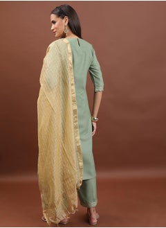 Ketch Pack of 3 - Ethnic Motifs Yoke Design Regular Kurta, Palazzos & Dupatta by Styli  - Image 3
