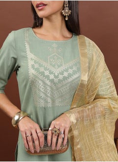 Ketch Pack of 3 - Ethnic Motifs Yoke Design Regular Kurta, Palazzos & Dupatta by Styli  - Image 5