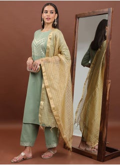 Ketch Pack of 3 - Ethnic Motifs Yoke Design Regular Kurta, Palazzos & Dupatta by Styli  - Image 2