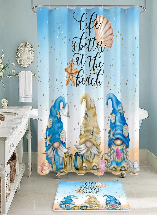 Litabel 4 Pcs Summer Gnomes Shower Curtain Set with Non-Slip Rugs, Toilet Lid Cover and Bath Mat, Sea Beach Starfish Country Bathroom Decor Set with Shower Curtain and Rugs(Hooks Not Included) - Image 3