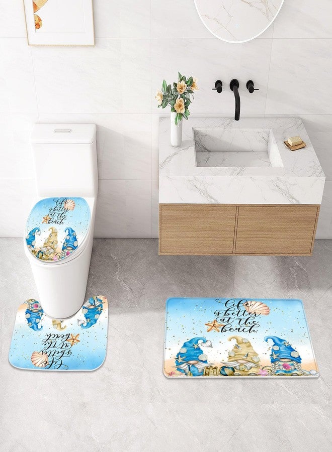 Litabel 4 Pcs Summer Gnomes Shower Curtain Set with Non-Slip Rugs, Toilet Lid Cover and Bath Mat, Sea Beach Starfish Country Bathroom Decor Set with Shower Curtain and Rugs(Hooks Not Included) - Image 4