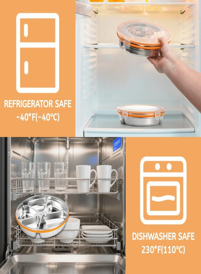 Youeon 2 Pack Stainless Steel Divided Serving Tray with Lid, 5 Compartments Round Veggie Tray Snack Box, Reusable Sectioned Food Storage Container for Meal Prep, Party, Entertaining - Image 5