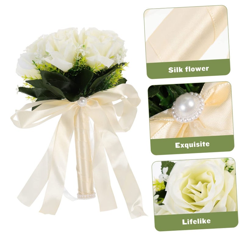 Unomor Lifelike Silk Bridal Bouquet Wedding Photography Prop Romantic Artificial Rose Handheld Flower White Party Supply DIY Decoration - Image 5