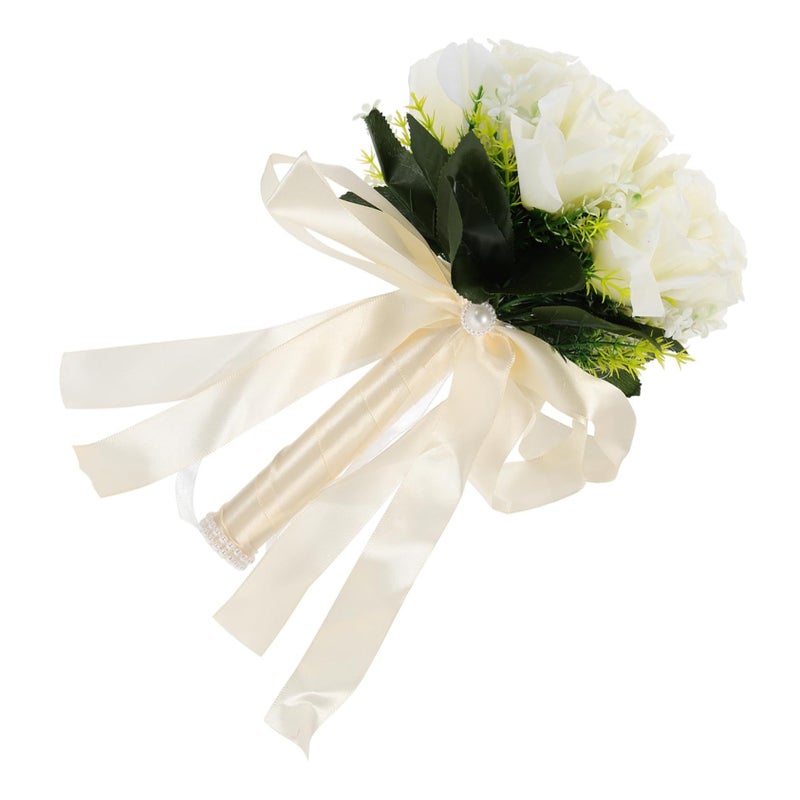 Unomor Lifelike Silk Bridal Bouquet Wedding Photography Prop Romantic Artificial Rose Handheld Flower White Party Supply DIY Decoration - Image 2