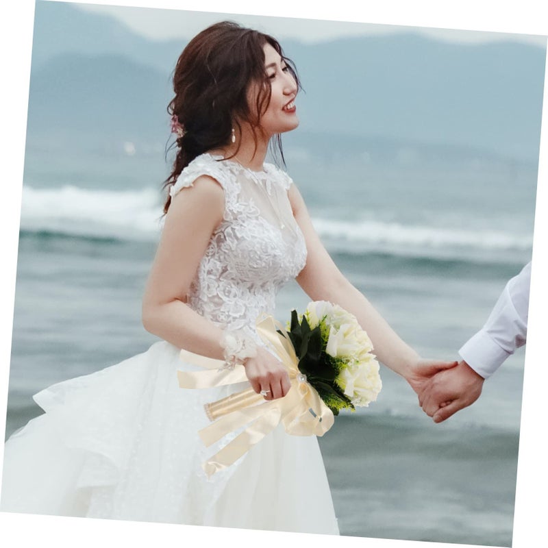 Unomor Lifelike Silk Bridal Bouquet Wedding Photography Prop Romantic Artificial Rose Handheld Flower White Party Supply DIY Decoration - Image 4