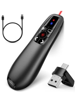 ميلاتيك جهاز عرض تقديمي قابل لإعادة الشحن مع منفذ USB من النوع C 2 في 1، جهاز عرض تقديمي لاسلكي عن بعد لعروض PowerPoint، مؤشر RF 2.4 جيجا هرتز USB PowerPoint Clicker Slide Advance مع التحكم في مستوى الصوت  - Image 1
