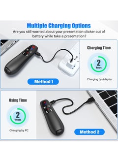 ميلاتيك جهاز عرض تقديمي قابل لإعادة الشحن مع منفذ USB من النوع C 2 في 1، جهاز عرض تقديمي لاسلكي عن بعد لعروض PowerPoint، مؤشر RF 2.4 جيجا هرتز USB PowerPoint Clicker Slide Advance مع التحكم في مستوى الصوت  - Image 2