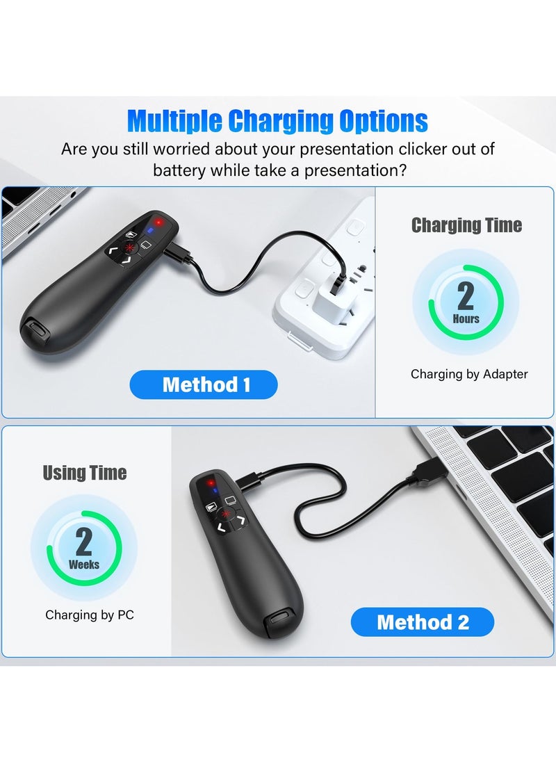 Milatech - Rechargeable Presentation Clicker with 2-in-1 USB Type C, Wireless Presenter Remote Clicker for PowerPoint Presentations, Pointer RF 2.4GHz USB PowerPoint Clicker Slide Advancer with Volume Control - Image 1