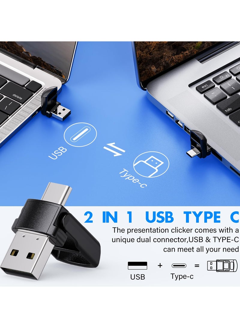 Milatech - Rechargeable Presentation Clicker with 2-in-1 USB Type C, Wireless Presenter Remote Clicker for PowerPoint Presentations, Pointer RF 2.4GHz USB PowerPoint Clicker Slide Advancer with Volume Control - Image 1