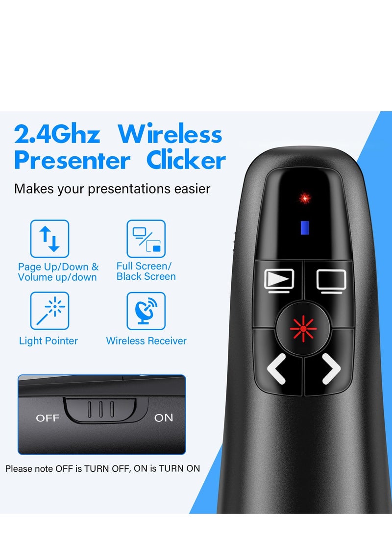 Milatech - Rechargeable Presentation Clicker with 2-in-1 USB Type C, Wireless Presenter Remote Clicker for PowerPoint Presentations, Pointer RF 2.4GHz USB PowerPoint Clicker Slide Advancer with Volume Control - Image 1