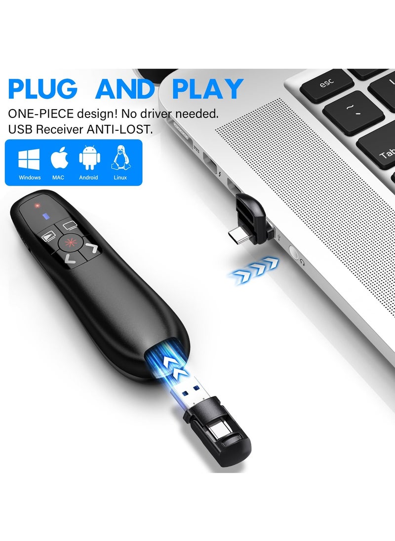 Milatech - Rechargeable Presentation Clicker with 2-in-1 USB Type C, Wireless Presenter Remote Clicker for PowerPoint Presentations, Pointer RF 2.4GHz USB PowerPoint Clicker Slide Advancer with Volume Control - Image 1
