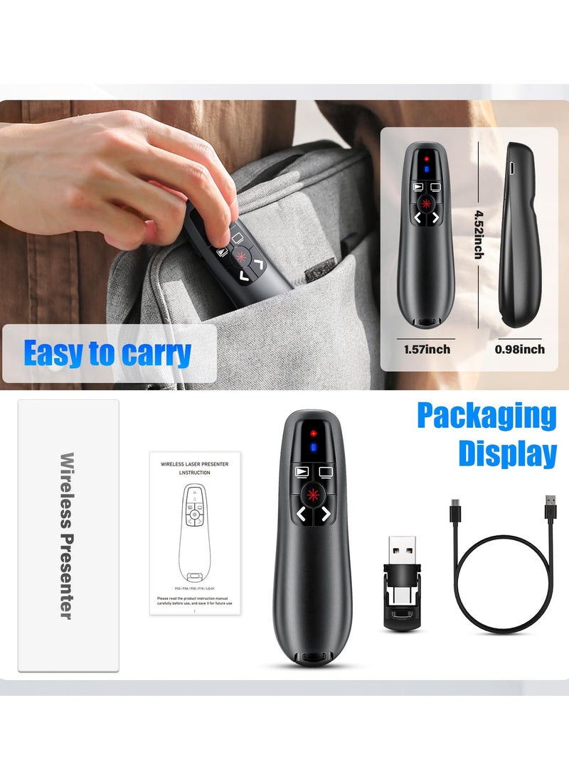 Milatech - Rechargeable Presentation Clicker with 2-in-1 USB Type C, Wireless Presenter Remote Clicker for PowerPoint Presentations, Pointer RF 2.4GHz USB PowerPoint Clicker Slide Advancer with Volume Control - Image 1