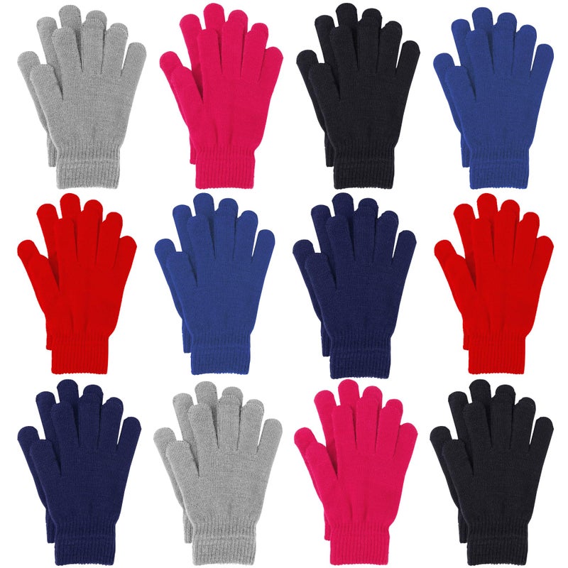 Cooraby 12 Pairs Winter Magic Gloves Stretchy Warm Knit Gloves with Mesh Storage Bag for Men or Women (Black,Medium Grey,Red,Sky Blue,Navy,Hot Pink, Large) - Image 2