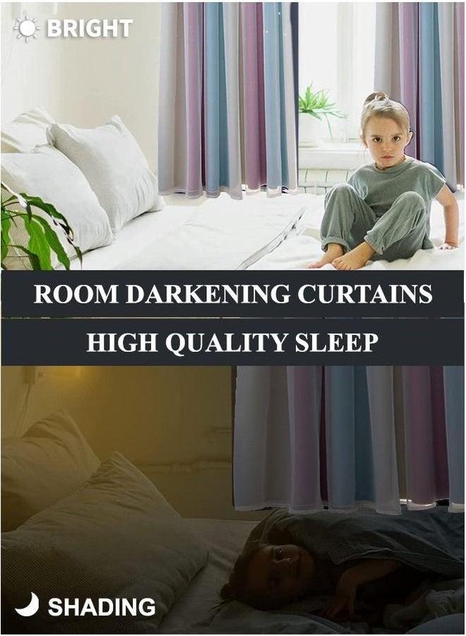 HOMESTAR Curtains for Bedroom Double Layer Stars Window Living Room Multicolour 130x210cm  - Image 2