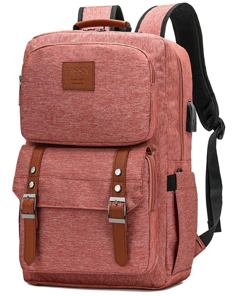 HFSX Laptop Backpack Women Men College Backpacks Bookbag Vintage Backpack Book Bag Fashion Back Pack Anti Theft Travel Backpacks with Charging Port fit 15.6 Inch Laptop Pink - Image 1