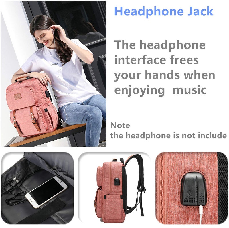 HFSX Laptop Backpack Women Men College Backpacks Bookbag Vintage Backpack Book Bag Fashion Back Pack Anti Theft Travel Backpacks with Charging Port fit 15.6 Inch Laptop Pink - Image 3