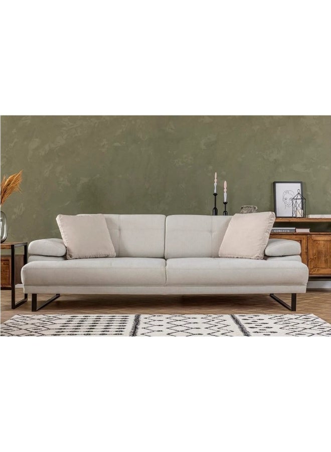 هومزمارت كنبة ثلاث مقاعد خشب سويدي ام دي اف وكتان - بيج - Image 1