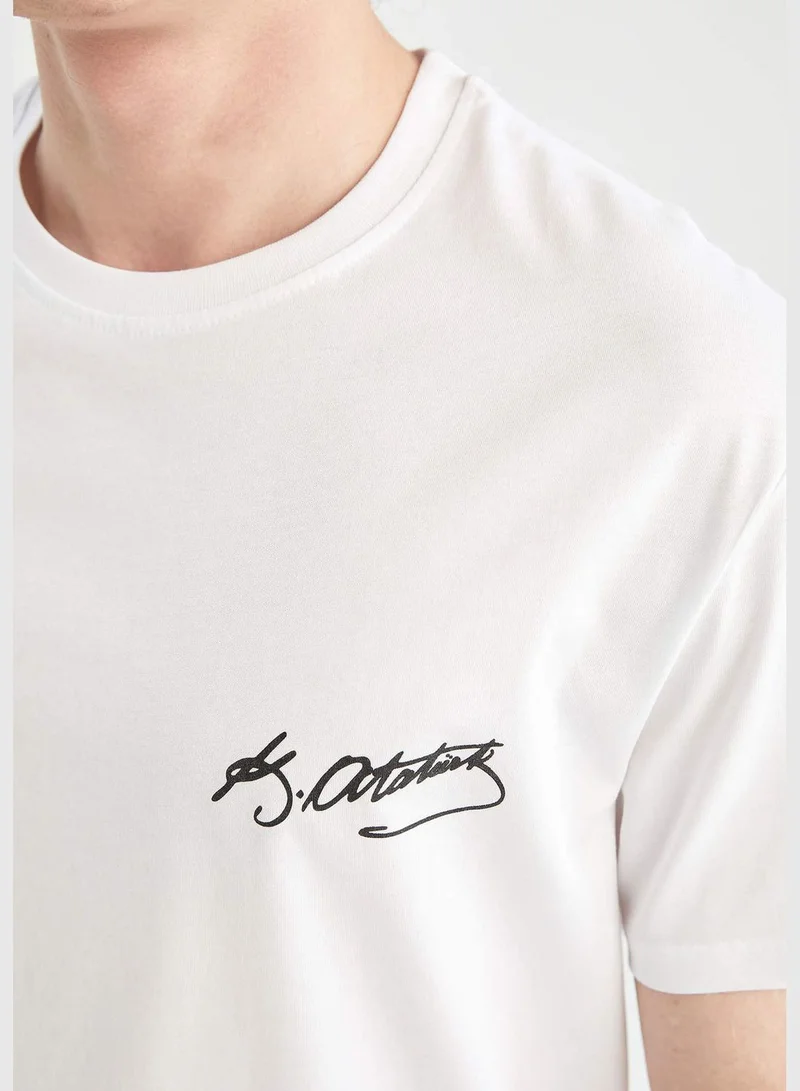 ديفاكتو Regular Fit Crew Neck Printed Cotton Combed T-Shirt