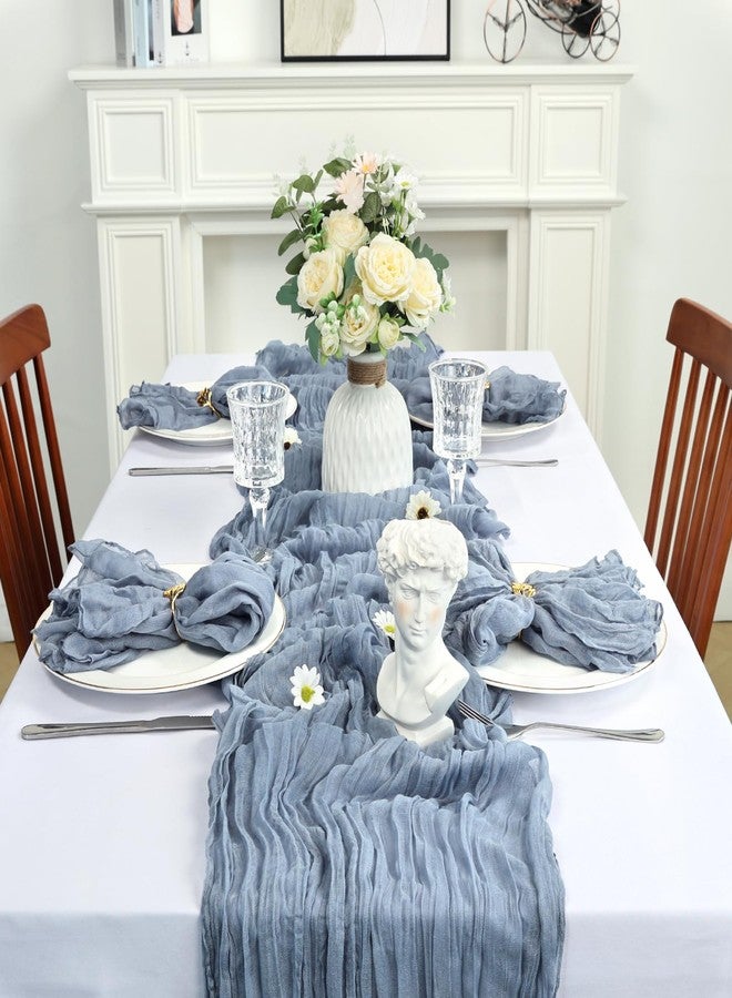 Heneger 8 Pack Dusty Blue Cheesecloth Table Runner 10Ft Gauze Cheese Cloth Table Runner 120 Inch Boho Sheer Rustic Fabric for Summer Decor Bridal Baby Shower Wedding Centerpiece Home Table Decoration - Image 3