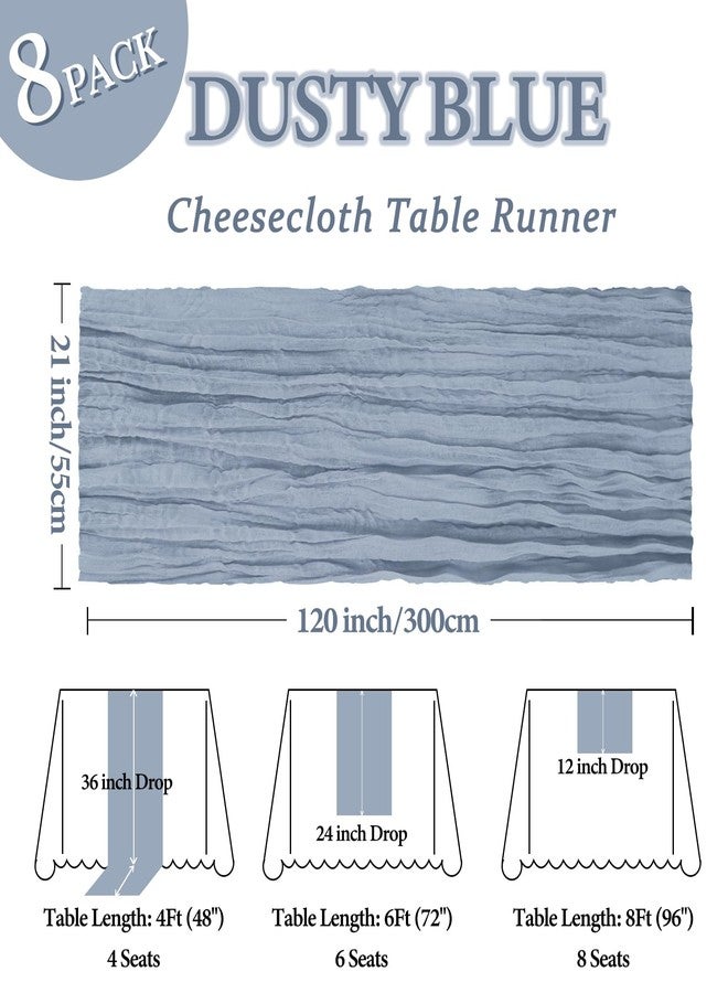 Heneger 8 Pack Dusty Blue Cheesecloth Table Runner 10Ft Gauze Cheese Cloth Table Runner 120 Inch Boho Sheer Rustic Fabric for Summer Decor Bridal Baby Shower Wedding Centerpiece Home Table Decoration - Image 2
