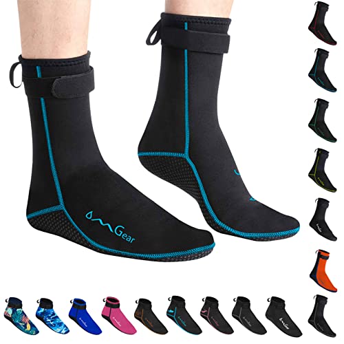 OMGear Water Socks Neoprene Socks Beach Booties Shoes 3mm Glued Blind Stitched Anti-Slip Wetsuit Boots Fin Swim Socks (3mm High Cut/Aqua, S(Men 6-7,Women 6-8)) - Image 1