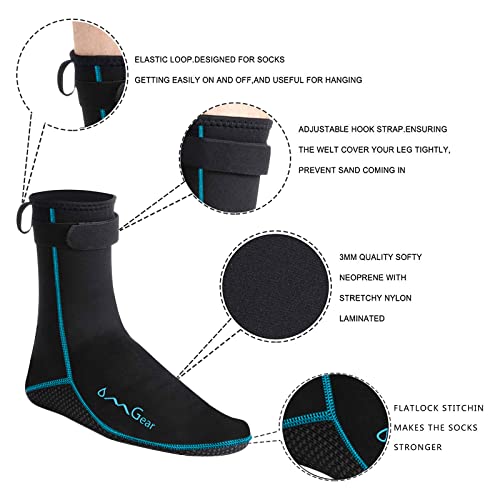 OMGear Water Socks Neoprene Socks Beach Booties Shoes 3mm Glued Blind Stitched Anti-Slip Wetsuit Boots Fin Swim Socks (3mm High Cut/Aqua, S(Men 6-7,Women 6-8)) - Image 3