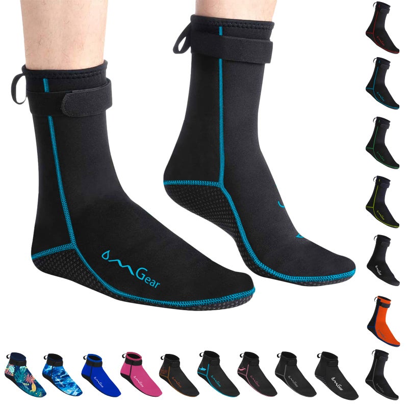 OMGear Water Socks Neoprene Socks Beach Booties Shoes 3mm Glued Blind Stitched Anti-Slip Wetsuit Boots Fin Swim Socks (3mm High Cut/Aqua, S(Men 6-7,Women 6-8)) - Image 2