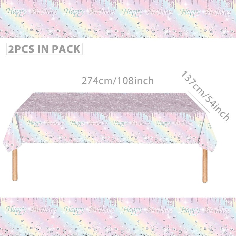 Mienocol 2pcs Pastel Rainbow Birthday Table Cloth Party Disposable Tablecloths,137 x274cm Shiny Glitter Diamond Birthday Party Rectangular Dining Table Cover for Baby Shower,Grils Birthday Party Table Décor - Image 2