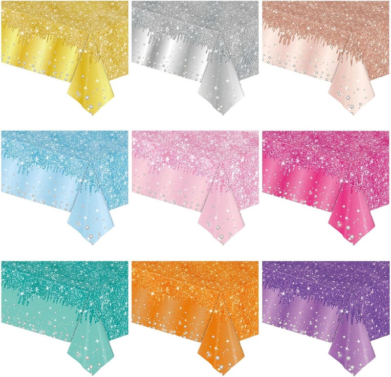 Mienocol 2pcs Pastel Rainbow Birthday Table Cloth Party Disposable Tablecloths,137 x274cm Shiny Glitter Diamond Birthday Party Rectangular Dining Table Cover for Baby Shower,Grils Birthday Party Table Décor - Image 5