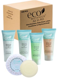 Eco Botanics Hotel Soaps & Toiletries Bulk Set 30ml Hotel Shampoo & Conditioner, Body Wash, Body Lotion & 20g Bar Soap Travel Size | 250 Pieces  - Image 1