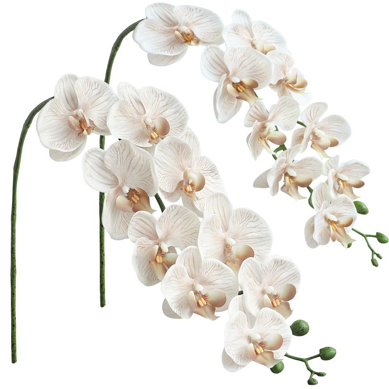 Floroom 2pcs Faux Phalaenopsis Orchid Fake Artificial Flower with Stems Real Touch Large Blooms 40 Inch for DIY Bouquets Wedding Centerpieces Home Decor Warm Beige - Image 2