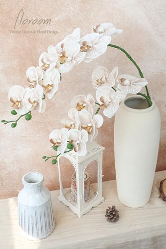 Floroom 2pcs Faux Phalaenopsis Orchid Fake Artificial Flower with Stems Real Touch Large Blooms 40 Inch for DIY Bouquets Wedding Centerpieces Home Decor Warm Beige - Image 3