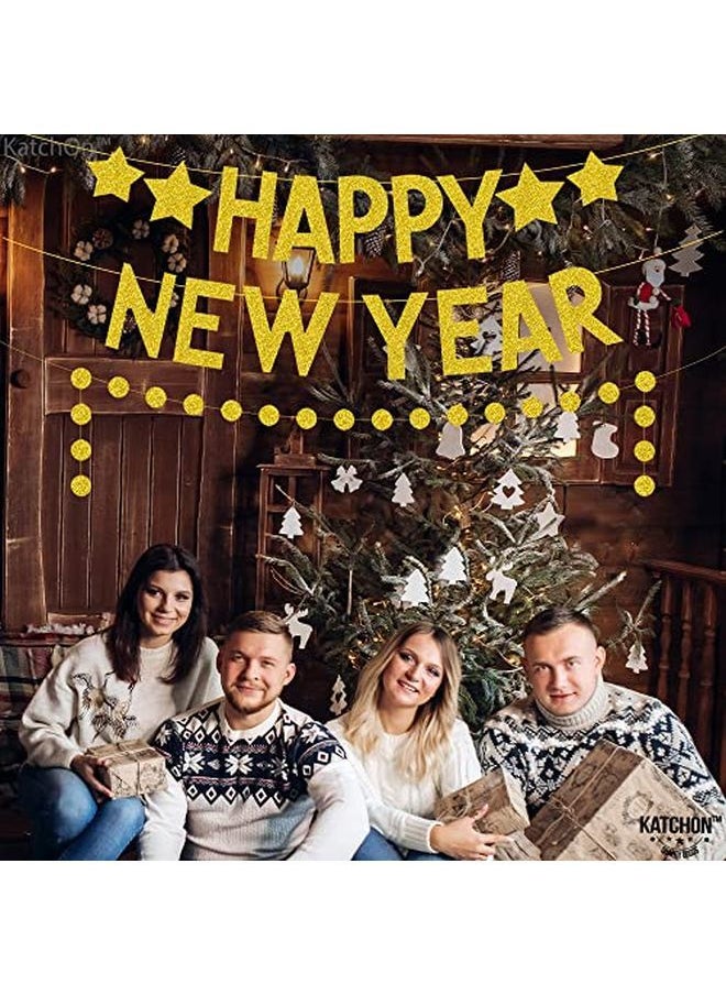 KATCHON Gold Glitter Happy New Year Banner No Diy 2 Strings | New Years Bannercircle Garland For New Years Decorations | New Years Eve Party Supplies 2022 | New Years Eve Banner New Years Eve Decorations  - Image 4