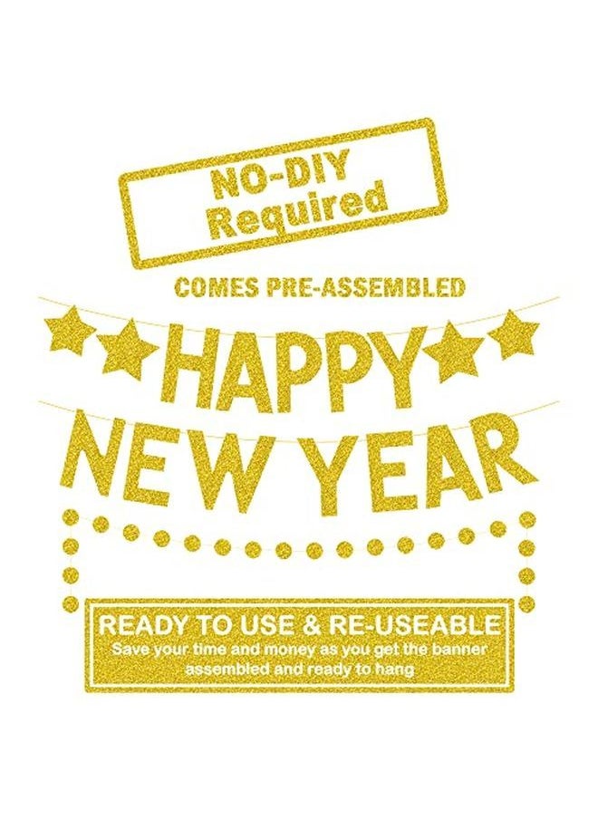 KATCHON Gold Glitter Happy New Year Banner No Diy 2 Strings | New Years Bannercircle Garland For New Years Decorations | New Years Eve Party Supplies 2022 | New Years Eve Banner New Years Eve Decorations  - Image 2