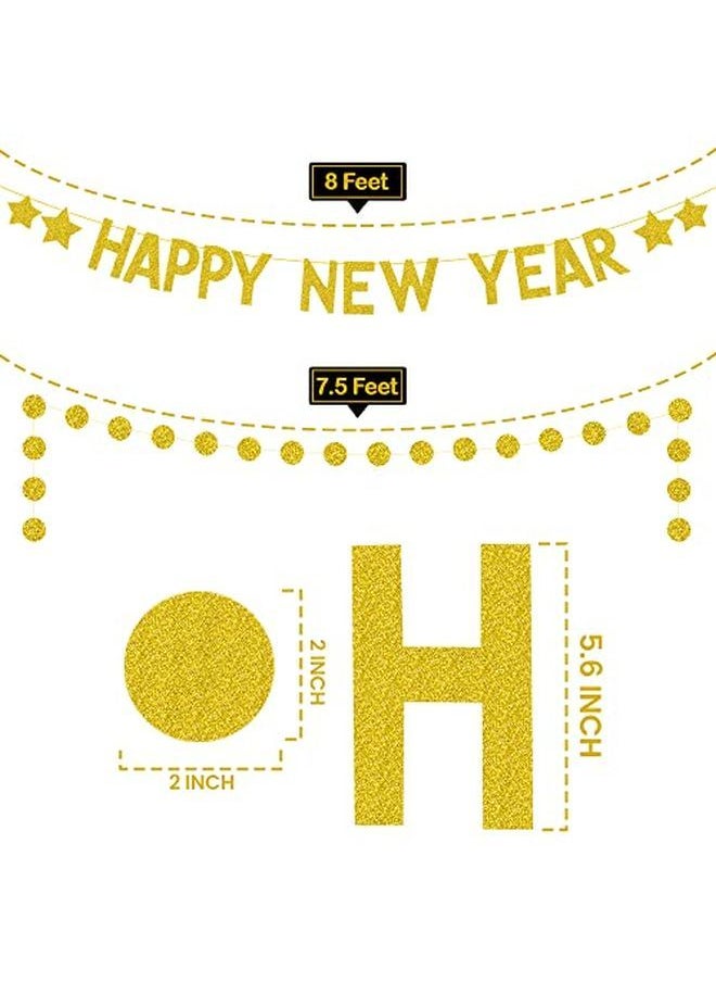 KATCHON Gold Glitter Happy New Year Banner No Diy 2 Strings | New Years Bannercircle Garland For New Years Decorations | New Years Eve Party Supplies 2022 | New Years Eve Banner New Years Eve Decorations  - Image 5