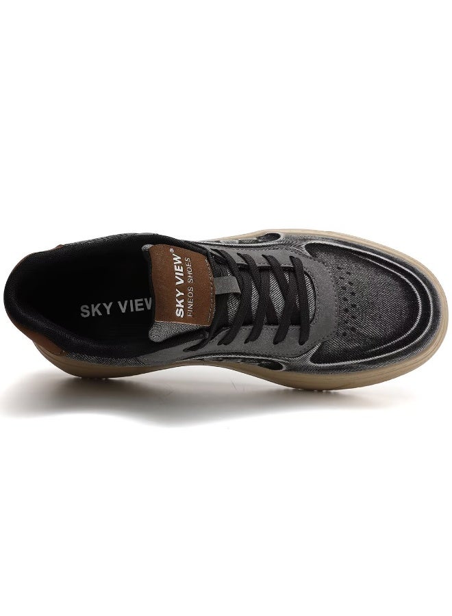 SKY VIEW Men's Fashion Shoes Denim Vamp Casual Shoes For Men Non Slip Lace Up Platform Sneakers Cushioned And Lightweight Low Top Walking Shoes Grey-09 - Image 5