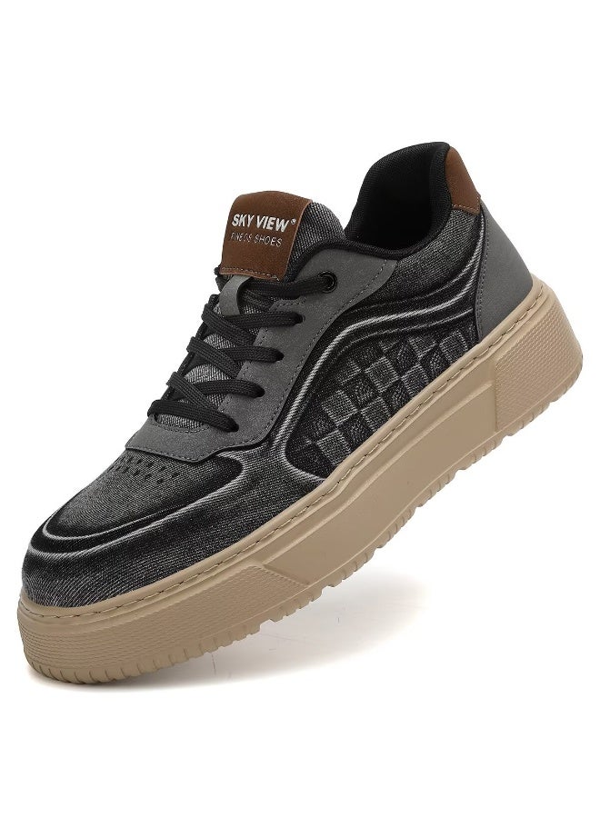 SKY VIEW Men's Fashion Shoes Denim Vamp Casual Shoes For Men Non Slip Lace Up Platform Sneakers Cushioned And Lightweight Low Top Walking Shoes Grey-09 - Image 1