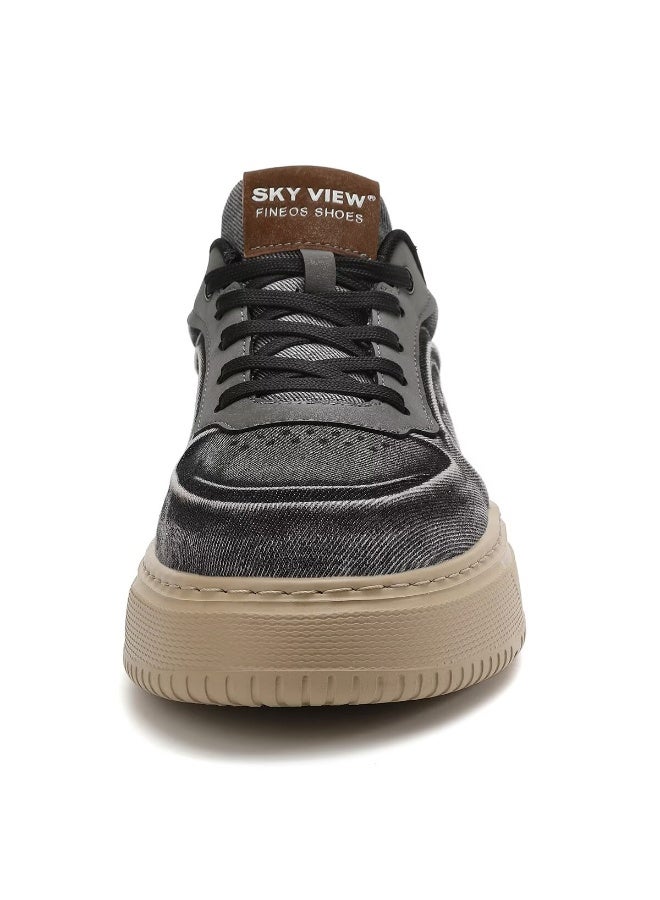 SKY VIEW Men's Fashion Shoes Denim Vamp Casual Shoes For Men Non Slip Lace Up Platform Sneakers Cushioned And Lightweight Low Top Walking Shoes Grey-09 - Image 3