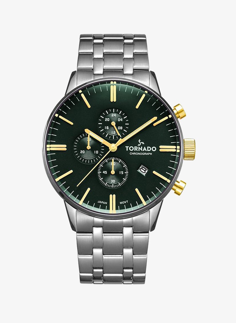 TORNADO Men's Solid stainless steel with Polished and brushed links. Chronograph Watch T6102-SBSH - 43mm mm - Image 1
