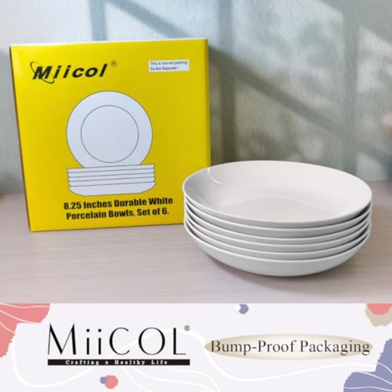 Pasta Bowls 28 oz/ 800ml, Ceramic Salad Bowls Set of 6, Wide and Shallow Serving Bowl 8.25 inch/ 21cm, Large Pasta Plates, Serving Dish for Soup, Dinner, Microwave and Dishwasher Safe - Image 5