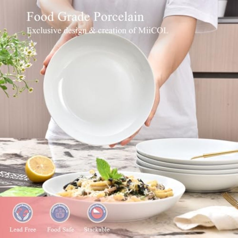 Pasta Bowls 28 oz/ 800ml, Ceramic Salad Bowls Set of 6, Wide and Shallow Serving Bowl 8.25 inch/ 21cm, Large Pasta Plates, Serving Dish for Soup, Dinner, Microwave and Dishwasher Safe - Image 4