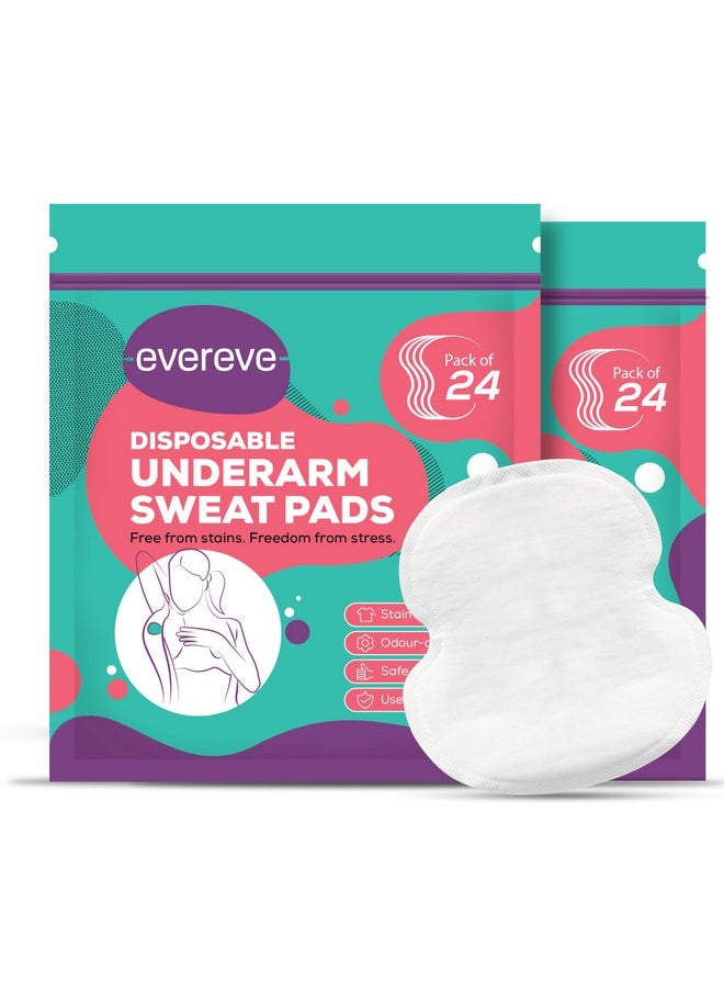 عشية أي وقت مضى وسادات العرق التي تستخدم لمرة واحدة من Evereve (24 × 2) 48 قطعة للنساء والرجال، مطوية، تمتص العرق، مقاومة للبقع، مع تقنية مضادة للبكتيريا، تتحكم في الرائحة، لطيفة على البشرة، آمنة على الأقمشة  - Image 1