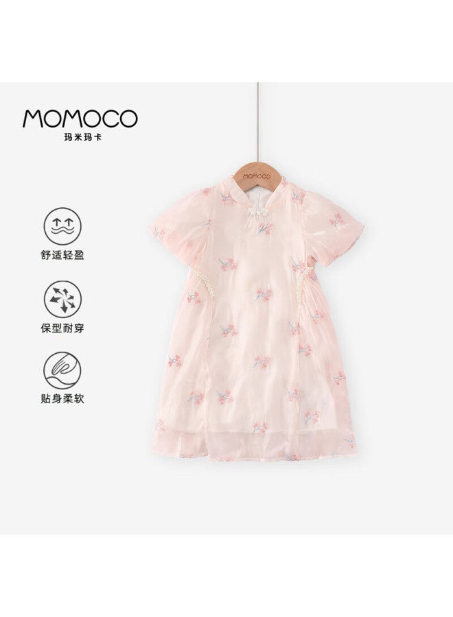 momoco Mami Maka Momoco Girls' Summer Dress, New Summer Style, New Chinese-style Embroidered Tulle Dress, Performance Costume, Pink, 105 - Image 2