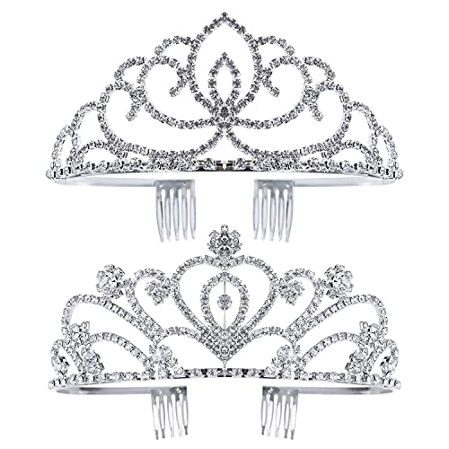 Jaciya 2 Pack Tiara Crown for Women Girls Princess Silver Crystal Tiara with Combs Rhinestone Headpieces tiara de la corona Birthday Wedding Party Hair Accessories - Image 1