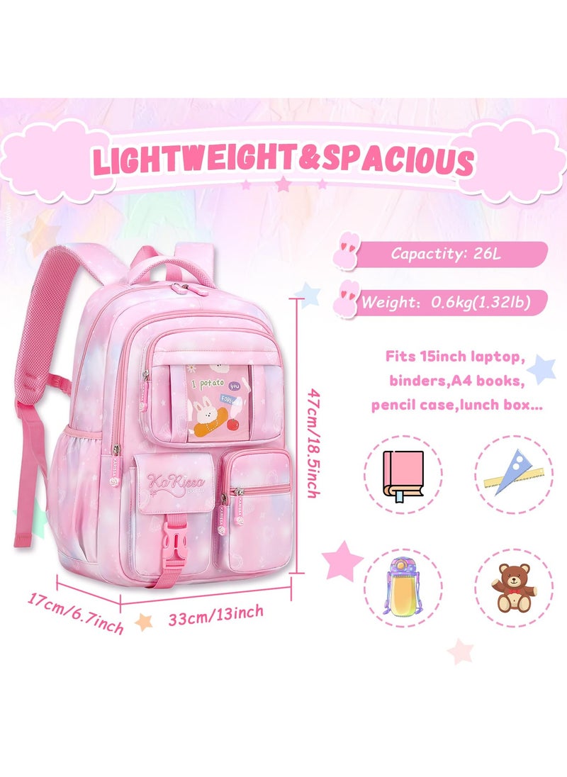 SYOSI - SYOSI Backpack for Kids, School Bag for Girls Lightweight & Multi Compartment School Bag for Teenagers Water Resistant & Large Capacity School Bag (Pink) - Image 1