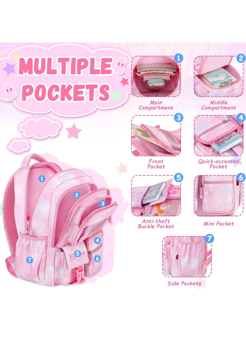 SYOSI - SYOSI Backpack for Kids, School Bag for Girls Lightweight & Multi Compartment School Bag for Teenagers Water Resistant & Large Capacity School Bag (Pink) - Image 1